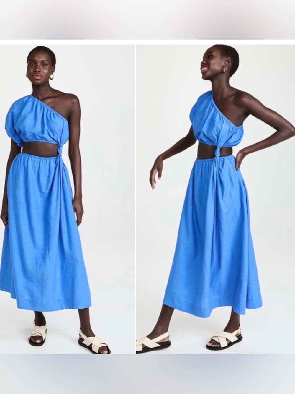FARM Rio Electric Blue One-Shoulder Cutout Maxi Dress